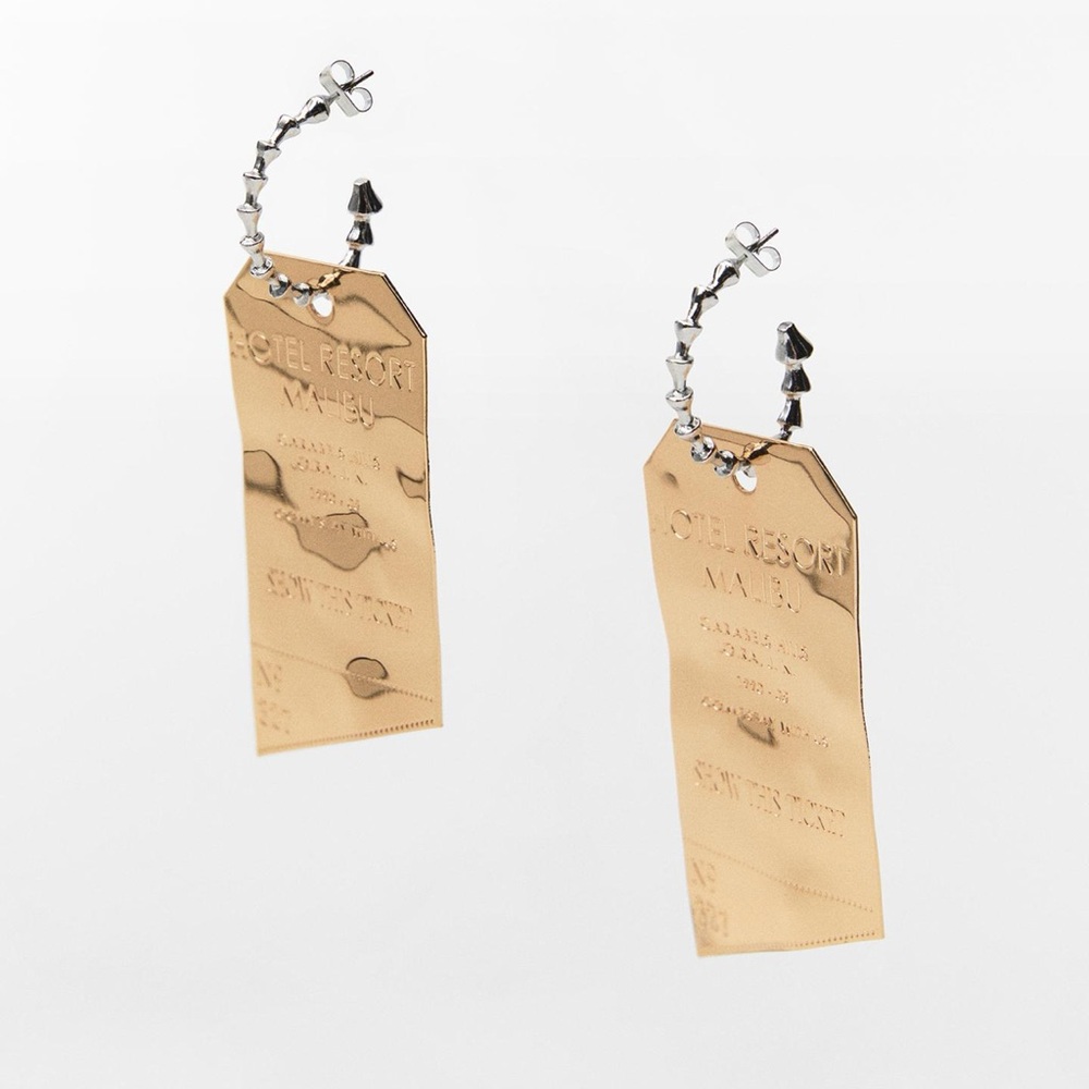 Zara plaque earrings with text